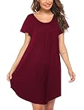 Ekouaer Sleepshirt Damen Kurzarm Nachthemd große größen Schlafshirt Rundhals Nachtkleid Kurz, Weinrot, 3XL