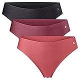Invisible String Tangas für Damen, 3er Pack Low-Rise Slips, Unsichtbare Unterwäsche für Sport, Training & Alltag, aus recycelten Materialien (Mehrfarbig (1x Blush, 1x Ruby, 1x Schwarz), L)