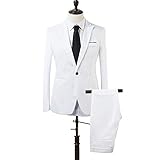 Huaheng 2 Stück Herren Slim Fit Formelle Business Smoking Anzug Mantel Hose Party Hochzeit Ball - Weiß, M