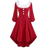 Damen Solide Ärmellos Slim Kurz Kleid Anzug Weihnachtsmann Cosplay Kostüm Weihnachten Festlich Sexy Rot Trägerlos Bestickt, rot, XL