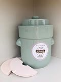 MS-Steinzeug Gärtopf 5 L Pastellgrün + Beschwerungssteine | Fermentation mit Sauerkrauttopf | Einmachtopf zum Konservieren | Vitalstoffbooster ideal für Vegetarier & Veganer | Inkl. Rezep