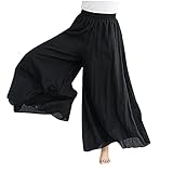 HUHUI Damen Culotte 7/8 Weite Freizeithose Sommerhose Schlaghose Elegante Business Hosen Palazzo Strandhose Weitem Bein L