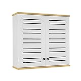 SoBuy BZR42-W Hängeschrank mit Lamellentüren Wandschrank Badhängeschrank Küchenschrank Medizinschrank Badmöbel Weiß-Natur BHT ca: 60x56x19