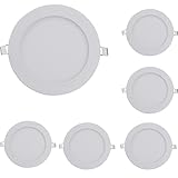 6er Set Flaches Design Mini LED Einbaustrahler 220V Einbautiefe Flach Deckenstrahler Kaltes Weiß 6000K, 12W, Downlight/Einbaustrahler/Einbausp