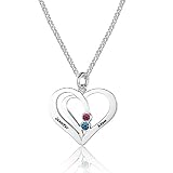 HOUSWEETY Personalisierte Herz Familienstammbaum Birthstone Halskette Gravur 2 Namen - Silber Vergoldung Typ