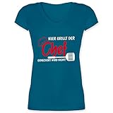 Grill - Hier grillt der Chef gemeckert Wird Nicht - 3XL - Türkis - Hier kocht der Chef gemeckert Wird Nicht! - XO1525 - Damen T-Shirt mit V