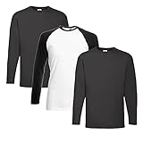 Fruit of the Loom Valueweight Long Sleeve T Baseball T, Größe:XL, Farbe:2 Schwarz + 1 Base Whiteblack + 1 HLKauf Notizblock