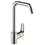 hansgrohe Focus Küchenarmatur (Wasserhahn Küche ohne Schlauchbox, 110°, 150°, 360° schwenkbar, hoher Auslauf 260mm) Edelstahl F