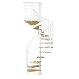 DOLLE Spindeltreppe Oslo │ Nebentreppe │Buche lackiert │ 11 Stufen / 12 Steigungen │ Geschosshöhe 252-276 cm │ Durchmesser 140 cm │ Unterkonstruktion Weiß pulverbeschichtet │ Metallkonstruk