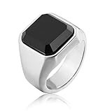 Daesar Herren Ring Edelstahl Silber, Ring Personalisiert Poliert Ring mit Schwarz Zirkonia Gr.57 (18.1)