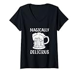 Damen Magisch leckeres Kleeblatt-Bierglas St. Patrick's Day T-Shirt mit V