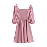 JLFFYJ Mode Frauen Rosa Plissee Kleid Backless Puff Sleeve Damen Square Kragen Minik