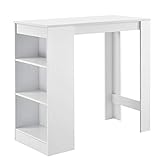 [en.casa] Bartisch mit integrierter Hausbar Esstisch 110 x 50 x 103 cm Tresentisch mit 3 Ablageflächen Stehtisch Bartheke mit 3 Fächern Küchentheke Tresen Weiß