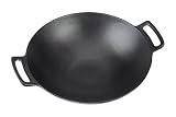 LANDMANN Grillwok | Hochwertiger Wok aus emailliertem Gusseisen (Ø 36 cm) | Optimale Hitzeverteilung und Hitzespeicherung | Mit abgeflachten Boden passend für Grillroste | 38 x 46 x 13,5 cm [Schwarz]