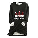 Eaylis Damen Warme Fleece Pullover Loose Sweatshirt Plus Dicker Samt Langarmshirt Kapuzenpullover Lamm Kaschmir Pulli Langarm Shirts Oversize Bedrucktes Oberteil Tops für Weihnachten C