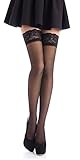 Romartex halterlose 20 DEN Elasthan Strümpfe mit schmalem Spitzenbund (4-6 cm), M, schw