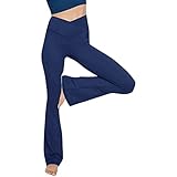 GEU Damen Leggings Crossover Hohe Taille Yogahose Bootcut Ausgestelltem Bein Lang Sporthose Schlaghose Blickdicht Freizeithose Jogginghose Pyj