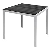 Mojawo Aluminium Gartentisch Silber/Schwarz Esstisch Gartenmöbel Tisch Polywood Holzimitat wetterfest 90x90x74