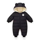 Baby Winter Overall mit Kapuze, Strampler Schneeanzug Jungen Mädchen Langarm Jumpsuit Warm Outfits Geschenk, Schwarz, 9-12 Monate (90)