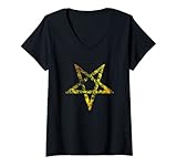 Damen Pentagramm Okkulter Satanic Lucifer Behemoth T-Shirt mit V
