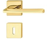 Gedotec Design Türdrücker-Garnitur Innentüren Drückergarnitur Messing poliert - LDH 3350 | Türgriff Zimmertür auf Tür-Rosette | BB - Buntbart | 1 Set - Moderne Türbeschläge Gold-Optik mit Schraub