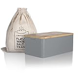 LARS NYSØM Brotkasten I Brotbox aus Metall mit Brotsack aus Leinen für langanhaltende Frische I Brotdose mit hochwertigem Bambusdeckel verwendbar als Schneidebrett I 34x18.5x13.5cm (Grau)