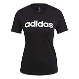 adidas Damen Essentials Linear T Shirt, Schwarz/Weiß, L EU