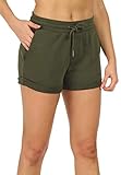 icyzone Damen Sweat Shorts Sport Kurze Hose Laufshorts Jogginghose mit Taschen (M, Army Green)