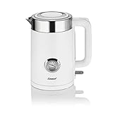 Linnuo Wasserkocher Weiß Edelstahl Temperaturanzeige 1,7L 2200W - ideal für Kaffee Tee - Doppelwand - Schutz vor Verbrennung - Electric Kettle - abnehmbarer Kalkfilter & Kunststoffteil innen B