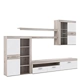 FORTE Paul Wohnwand mit 3 Türen, 1 Glastür und 2 Schubkaesten, Holzwerkstoff, Sandeiche + Weiß, 201 x 300 x 41