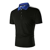 Herren Sommer Casual Schwarz Poloshirt Kontrastfarbe Umlegekragen Einfarbig Knopf Mode Weiß Kurzarm T-Shirt Poloshirts für Männer Erwachsene Herren England Golf Poloshirts, Schwarz , L