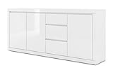Kommode Bello Bianco IV 195 cm Sideboard Highboard Schrank Weiss mat/Weiss Hochglanz DREI Regal, DREI Schubladen I