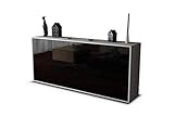 Stil.Zeit Sideboard Amandus - Korpus Weiss matt - Front im Hochglanz-Design Schwarz (180x79x35cm) Push-to-Open Technik & L