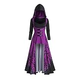 xinxinchaoshi Damen Cocktailkleid Womens Renaissance-Kostüme mit Kapuze Robe Lace Up Pullover High Long Hoodie Dress Cloak Abendkleider (Color : Purple, Size : XL)