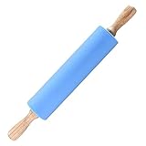 Dabeigouzganmzz Nudelholz Non-Stick-Silikon-Roll-Stift-Holzgriff-Gebäck-Teig-Mehl-Roller-Küchenkochen Backen-Werkzeug für Pasta-Keks-Teig (Color : Blue)