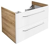 FACKELMANN Waschtischunterschrank Milano/Badschrank mit Soft-Close-System/Maße (B x H x T): ca. 80 x 49,5 x 48 cm/Waschbeckenunterschrank mit 2 Schubladen/Korpus: Braun hell/Front: Weiß