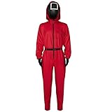 BAHNXKO Squid Game Kostüm + Squid Game Gürtel Für Erwachsene Cosplay Kostüm Maskerade Jumpsuit Halloween Requisiten 2021 South Korea TV Cosplay Costume,Rot,Larg