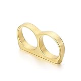 Serired Herren Doppelfinger Doppelring 316L Edelstahl Ring, Kreativer Hip-Hop Hochglanz Knöchelring, Matt Finish Ring Ehering,Gold,8