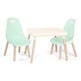 B. spaces Stühle Kids Furniture Set – 1 Kindertisch & 2 Kinderstühle mit natürlichen Holzbeinen (Creme und Mintgrün),