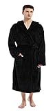 ESSENJUN Bademantel Herren Flauschig Kaputze Morgenmantel Lang Herren Saunamantel Mit Kapuze Herre (Dunkles Schwarz, L/XL)