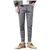 KIMODO Herren Jeanshose Slim Fit Straight Jeans Pants Denim Hose Fleece Freizeithose mit Geradem Bein (A-Grau, L)