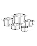 Fissler gourmet regio / Edelstahl-Topfset, 5-teilig, Kochtopf-Set, Töpfe mit Metall-Deckel, Induktion (3 Kochtöpfe, 1 Bratentopf, 1 Stielkasserolle-deckellos)