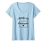 Damen Ich liebe Colorado Vintage State Outline America wirklich T-Shirt mit V