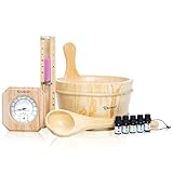 Suleno Sauna Set 10-teilig Saunazubehör Saunakelle Saunakübel Sanduhr Hygrometer Thermometer 5 x Duftk