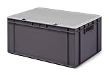 Design Eurobox Stapelbox Lagerbehälter Kunststoffbox in 5 Farben und 16 Größen mit transparentem Deckel (matt) (grau, 60x40x28 cm)