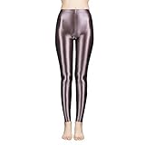 CHICTRY Damen Glänzend Leggings Nylon Strumpfhose Dessous Yoga Sport Ballett Leggins High Waist Hose Slim Fit Pants Kaffee XL