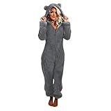 MJGkhiy Overall Damen Schlafanzug Warmer Einteiliger Damenpyjama Süßer Damenoverall Teddy Plüsch Flauschiger Einteiliger Pyjama Flauschiger Damenpyjama Familiengeschenk