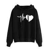 Frauen Hoodie Sweatshirt Damen Herbst Winter Calling Love Print Pullover Langarm Bequeme Tops Mit Kordelzug Und Tasche(XL,Schwarz)