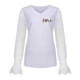 GOKOMO Damen Shirt Retro Druck Valentinstag Pullover Locker Elegant Rundhals Langarm Sweatshirt Frauen Bedrucktes Casual Shirt Damen Frühling und Sommer Schlank Oberteile(L,Braun)