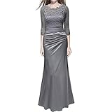 Damen Lange Abendkleider Luotuo Frauen Retro Elegant Brautkleid Brautjungfernkleid Einfarbig Vintage Oberkörper aus Spitze Maxikleid Empire Slim 2/3 Ärmel Bodenlänge Kleider Festlich Partyk